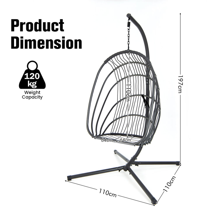 Swing Egg Chair with Stand with Cushion, Pillow and Foldable Seat Basket