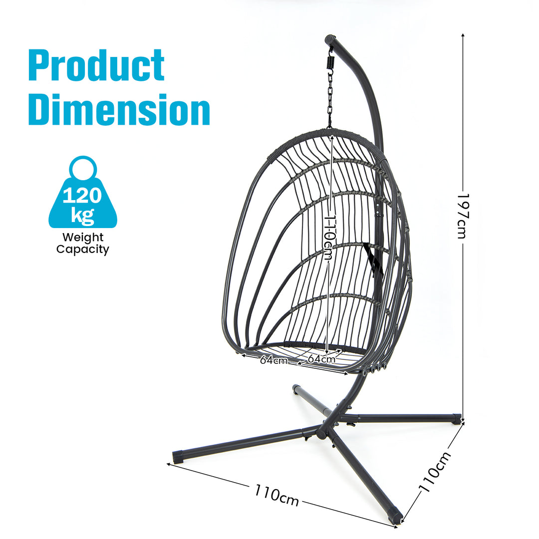 Swing Egg Chair with Stand with Cushion, Pillow and Foldable Seat Basket