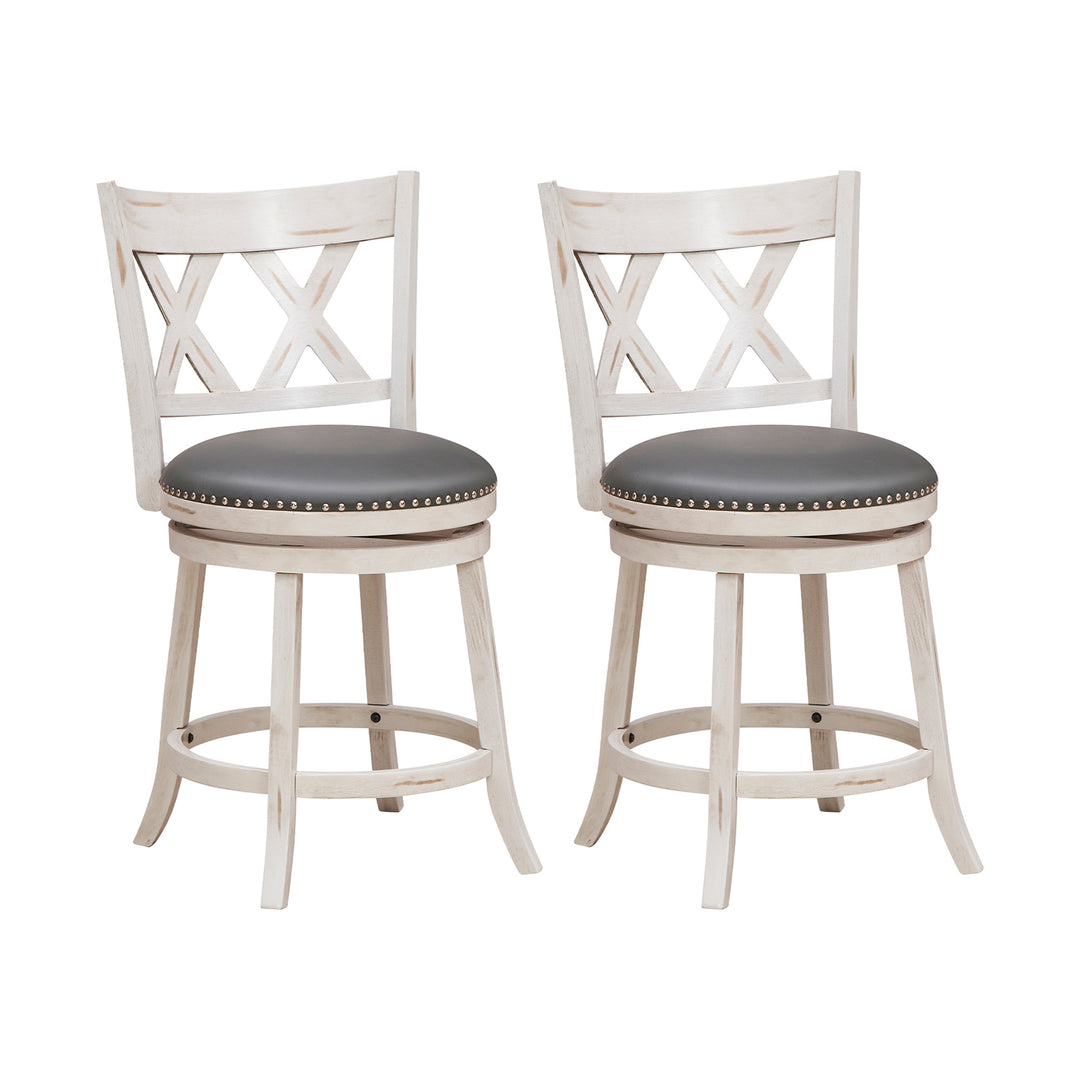 Swivel 64cm Hand Antiqued Stool Set of 2 with Wider Padded Seat White 64 cm cm24 - TidySpaces