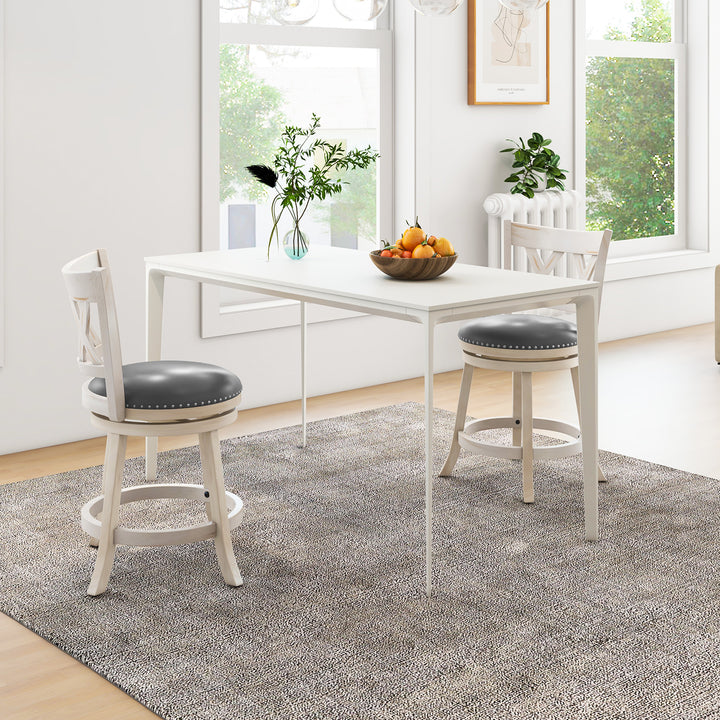 Swivel 64cm Hand Antiqued Stool Set of 2 with Wider Padded Seat White 64 cm - TidySpaces