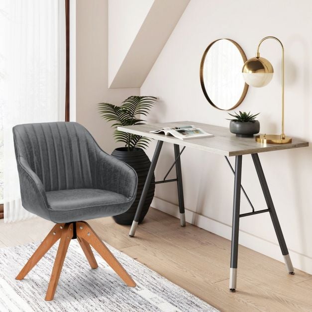 Set of 2 360° Swivel Accent Chair with Solid Wood Legs
