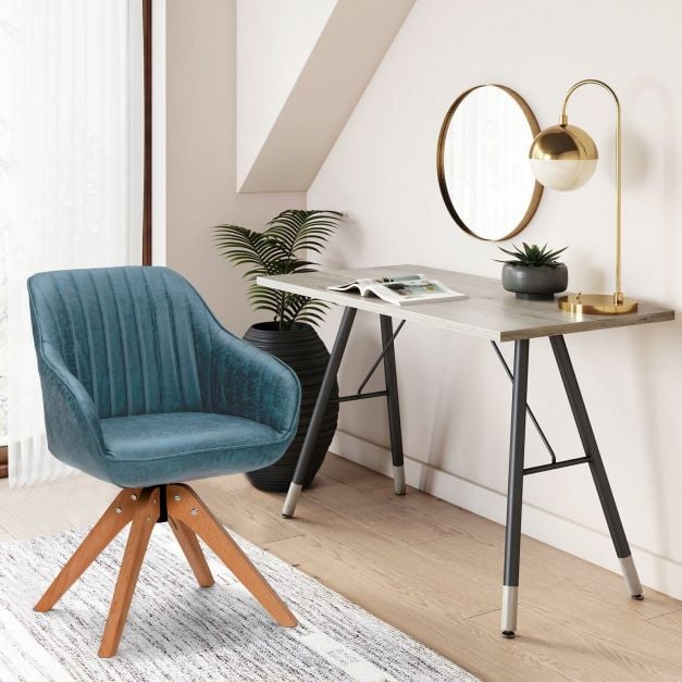 Set of 2 360° Swivel Accent Chair with Solid Wood Legs