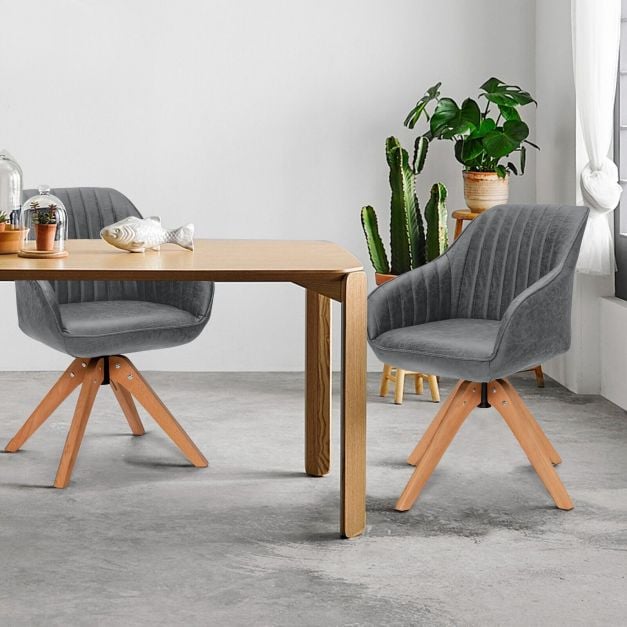 Set of 2 360° Swivel Accent Chair with Solid Wood Legs