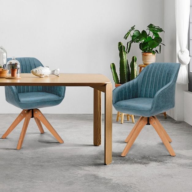 Set of 2 360° Swivel Accent Chair with Solid Wood Legs