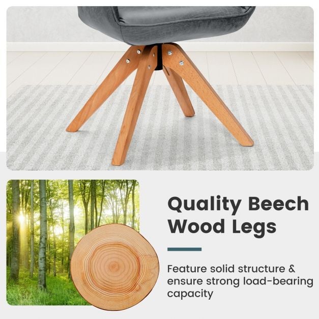 Set of 2 360° Swivel Accent Chair with Solid Wood Legs