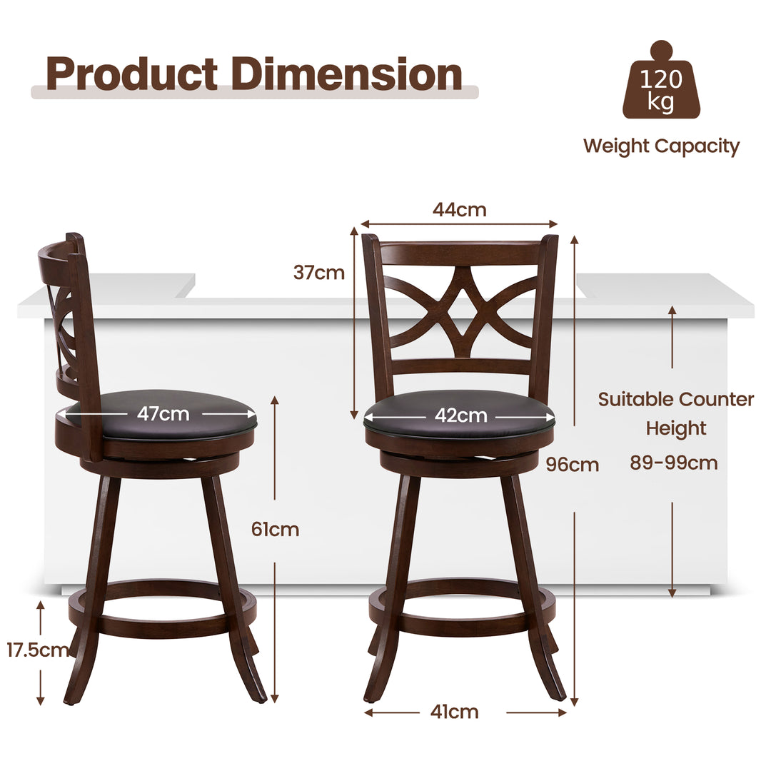 61/74 cm Swivel Counter Height Bar Stools with Backrest and Footrest 61 cm