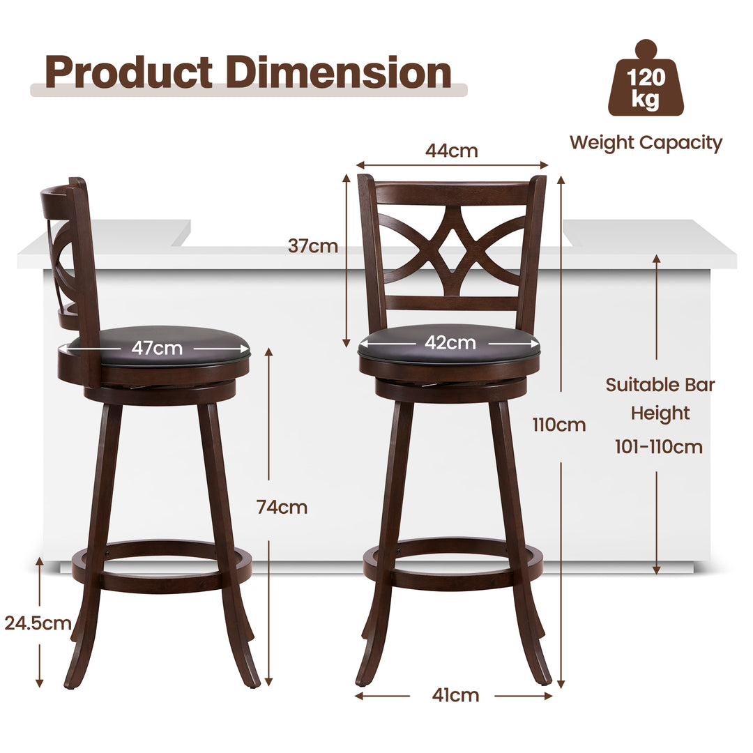 61/74 cm Swivel Counter Height Bar Stools with Backrest and Footrest 61 cm