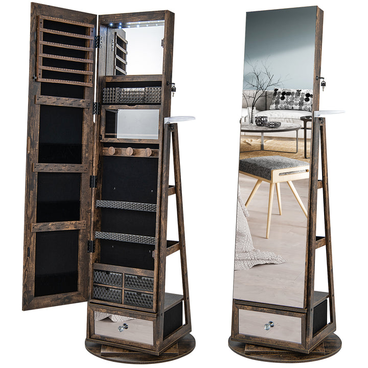 360° Swivel Lockable Jewelry Armoire Cabinet with Full Length Mirror - TidySpaces