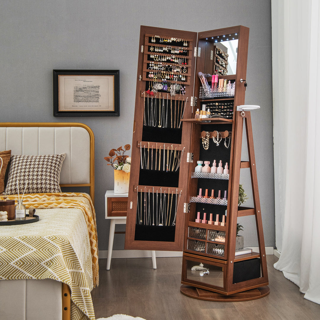 360° Swivel Lockable Jewelry Armoire Cabinet with Full Length Mirror - TidySpaces