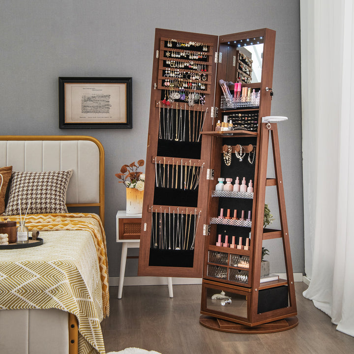 360° Swivel Lockable Jewelry Armoire Cabinet with Full Length Mirror - TidySpaces