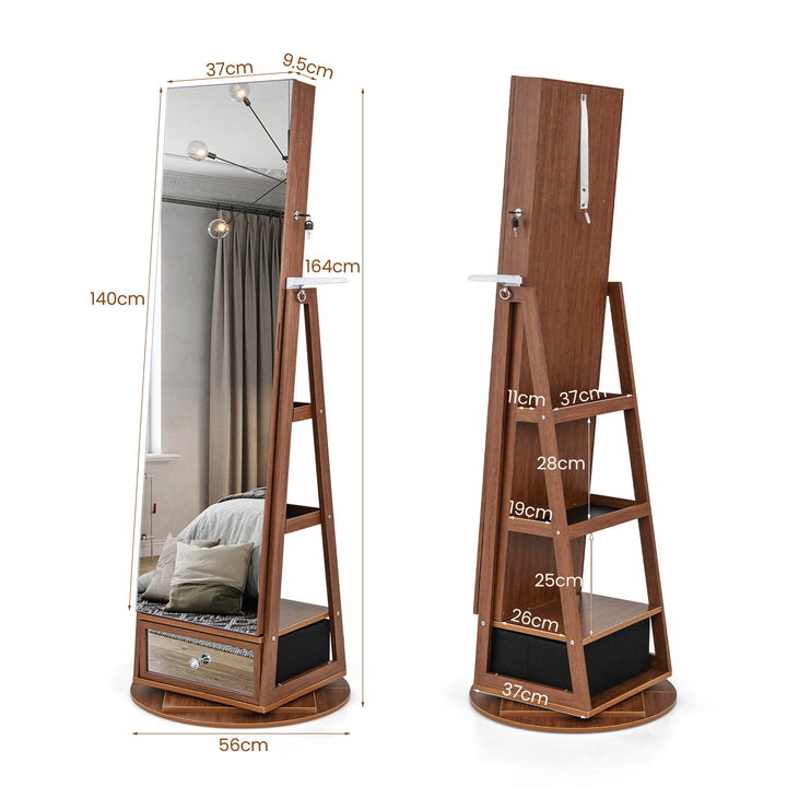 360° Swivel Lockable Jewelry Armoire Cabinet with Full Length Mirror - TidySpaces