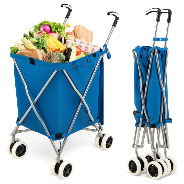 90L Folding Shopping Trolley with Removable Waterproof Bag and Cove