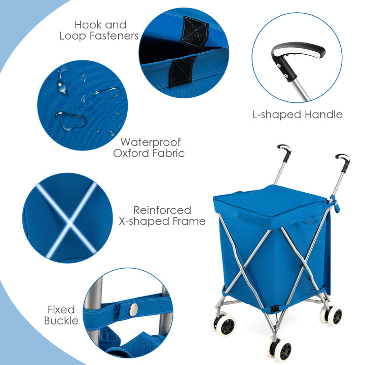 90L Folding Shopping Trolley with Removable Waterproof Bag and Cove