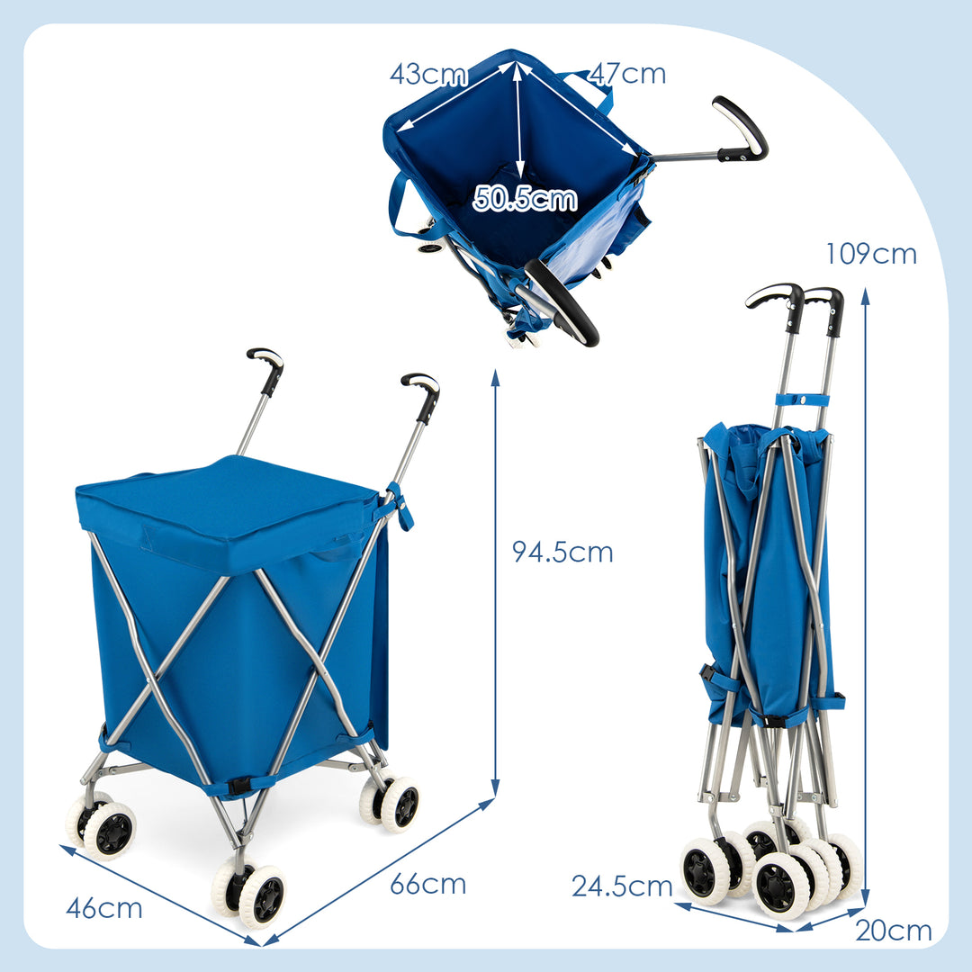 90L Folding Shopping Trolley with Removable Waterproof Bag and Cove