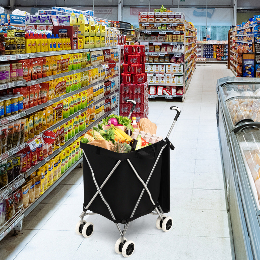 90L Folding Shopping Trolley with Removable Waterproof Bag and Cove