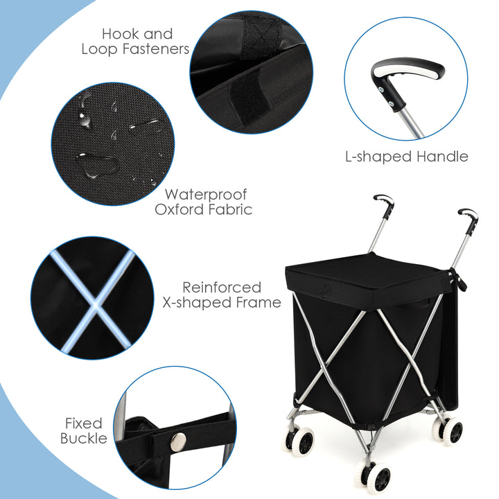 90L Folding Shopping Trolley with Removable Waterproof Bag and Cove