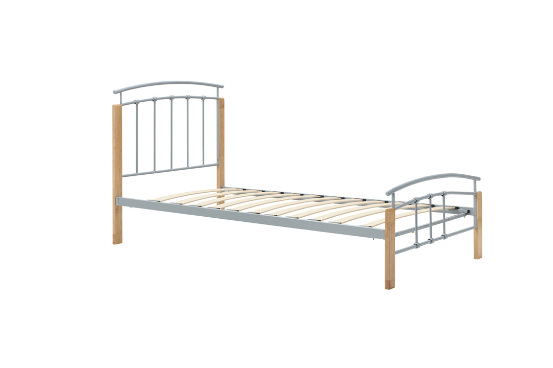 Modern Tetras Bed with Sprung Slatted Base and Stylish Silver Finish