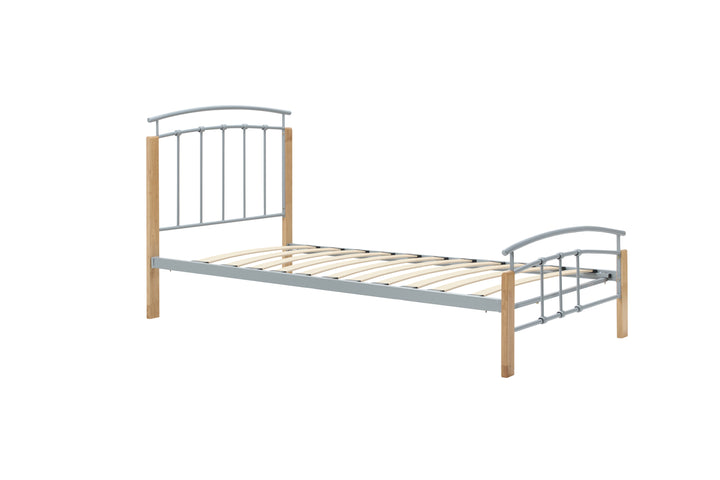 Modern Tetras Bed with Sprung Slatted Base and Stylish Silver Finish