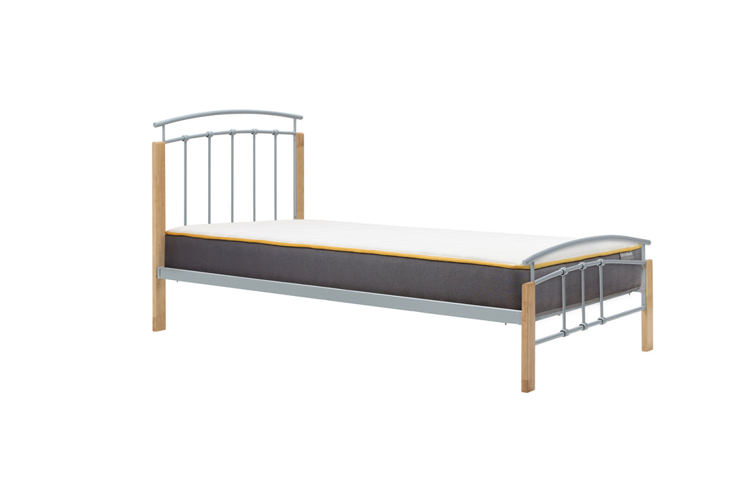 Modern Tetras Bed with Sprung Slatted Base and Stylish Silver Finish