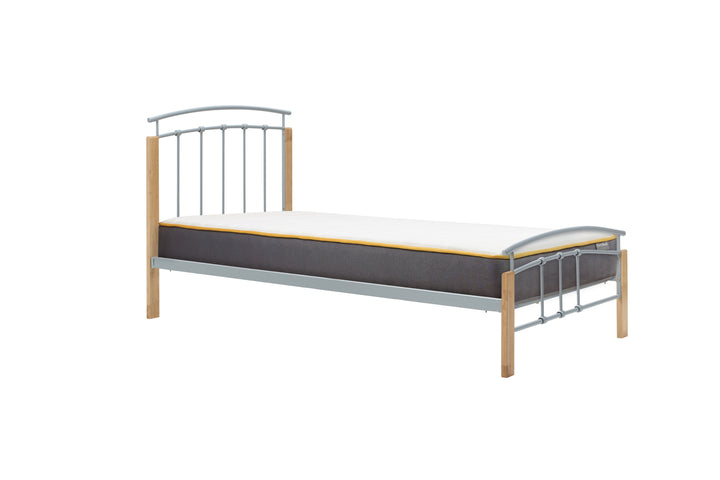 Modern Tetras Bed with Sprung Slatted Base and Stylish Silver Finish