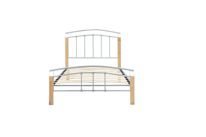 Modern Tetras Bed with Sprung Slatted Base and Stylish Silver Finish