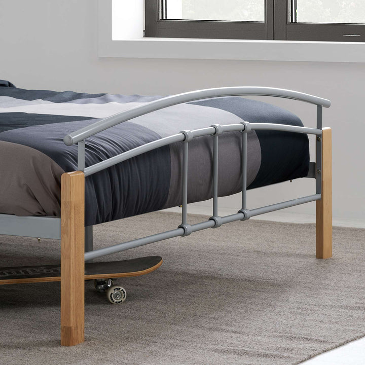 Modern Tetras Bed with Sprung Slatted Base and Stylish Silver Finish