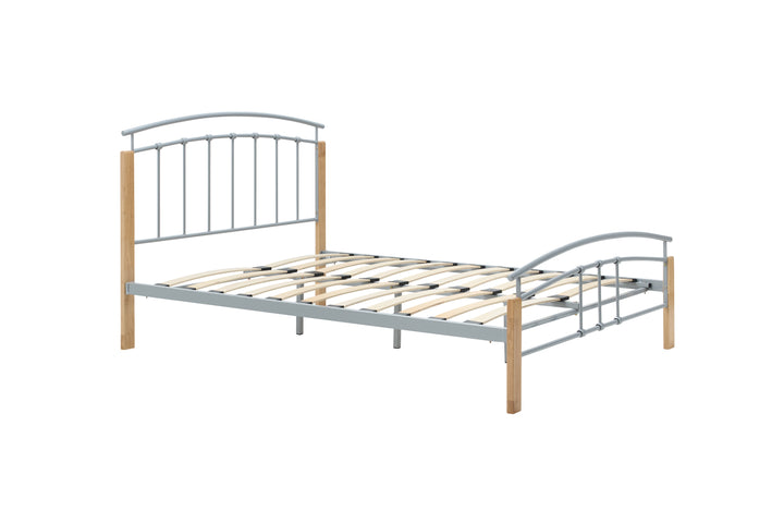Modern Tetras Bed with Sprung Slatted Base and Stylish Silver Finish