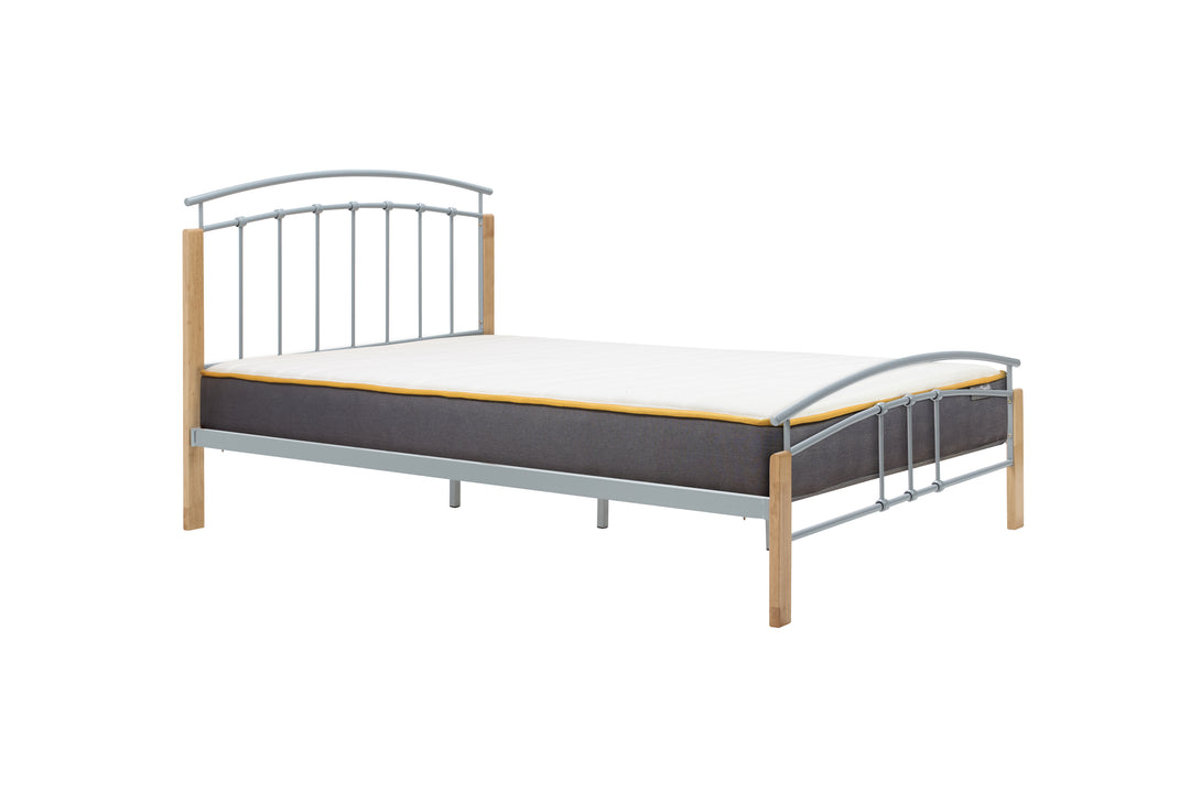 Modern Tetras Bed with Sprung Slatted Base and Stylish Silver Finish