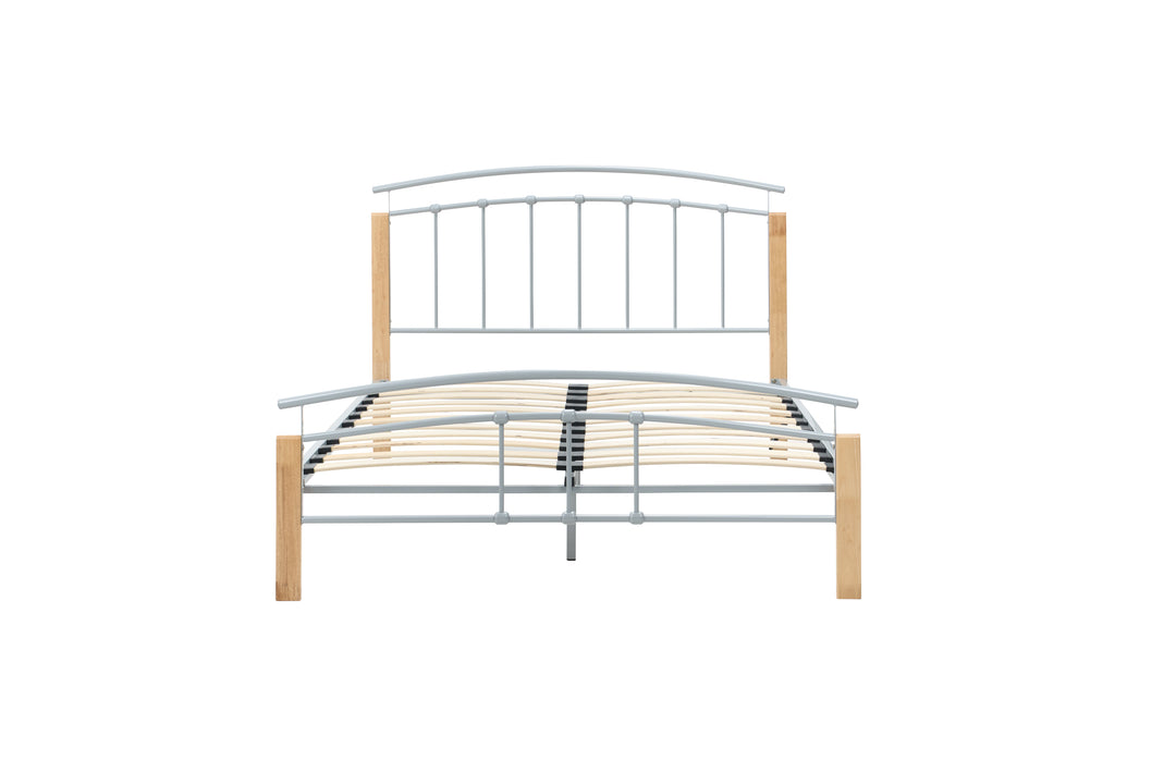 Modern Tetras Bed with Sprung Slatted Base and Stylish Silver Finish