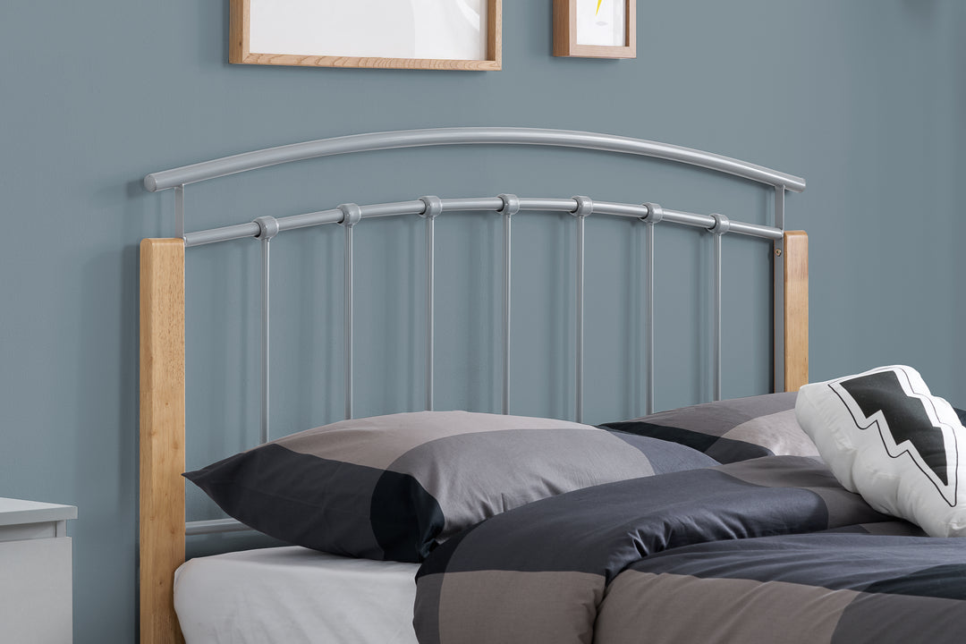 Modern Tetras Bed with Sprung Slatted Base and Stylish Silver Finish