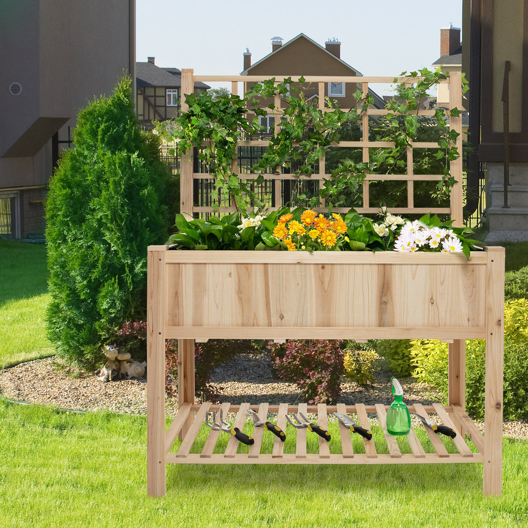 Wooden Raised Garden Bed with Trellis for Climbing Plant