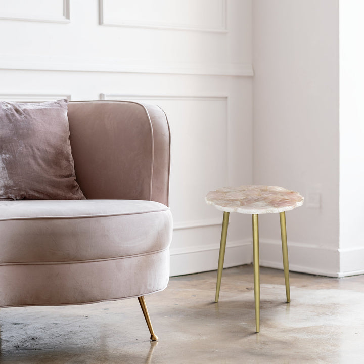 Myra Rose Quartz End Table Gold - TidySpaces