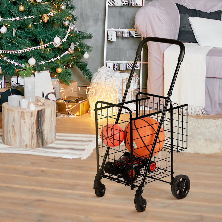 Folding Height Adjustable Shopping Trolley with Handle and Wheels