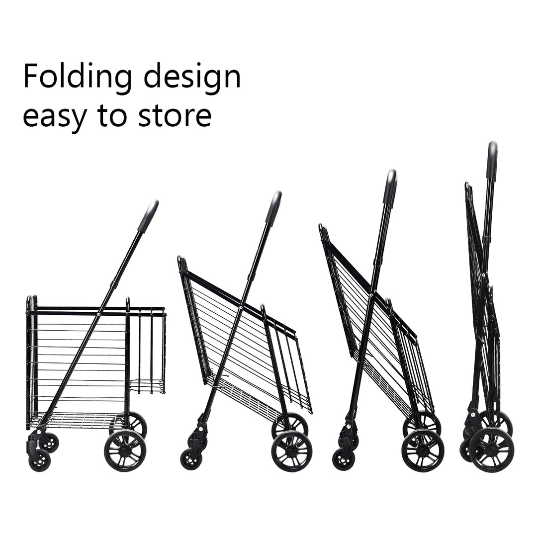 Folding Height Adjustable Shopping Trolley with Handle and Wheels