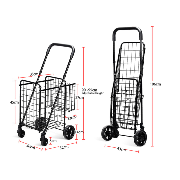 Folding Height Adjustable Shopping Trolley with Handle and Wheels