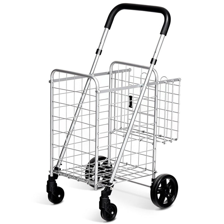 Folding Height Adjustable Shopping Trolley with Handle and Wheels