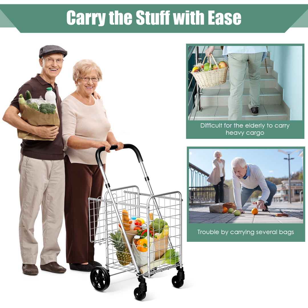 Folding Height Adjustable Shopping Trolley with Handle and Wheels