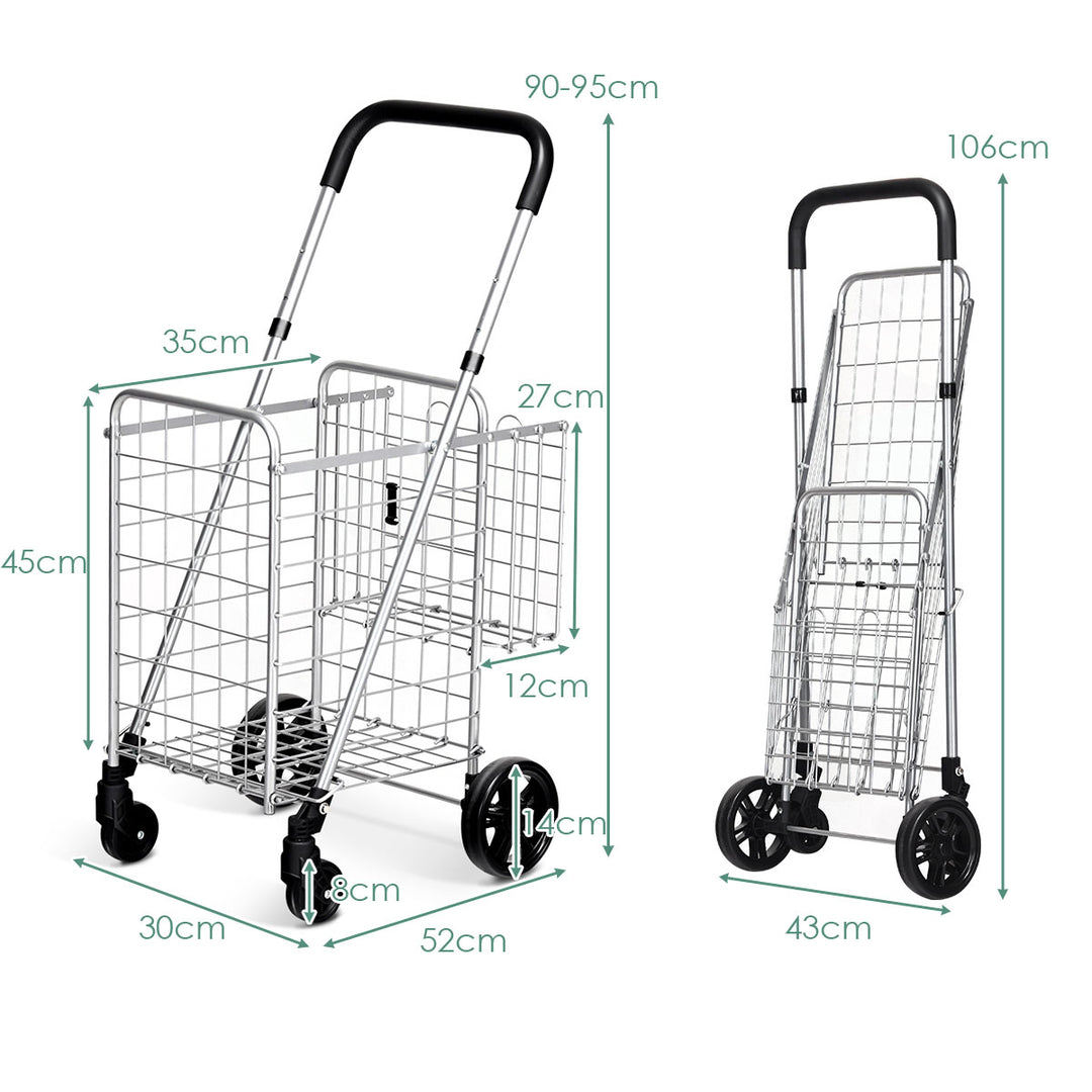 Folding Height Adjustable Shopping Trolley with Handle and Wheels