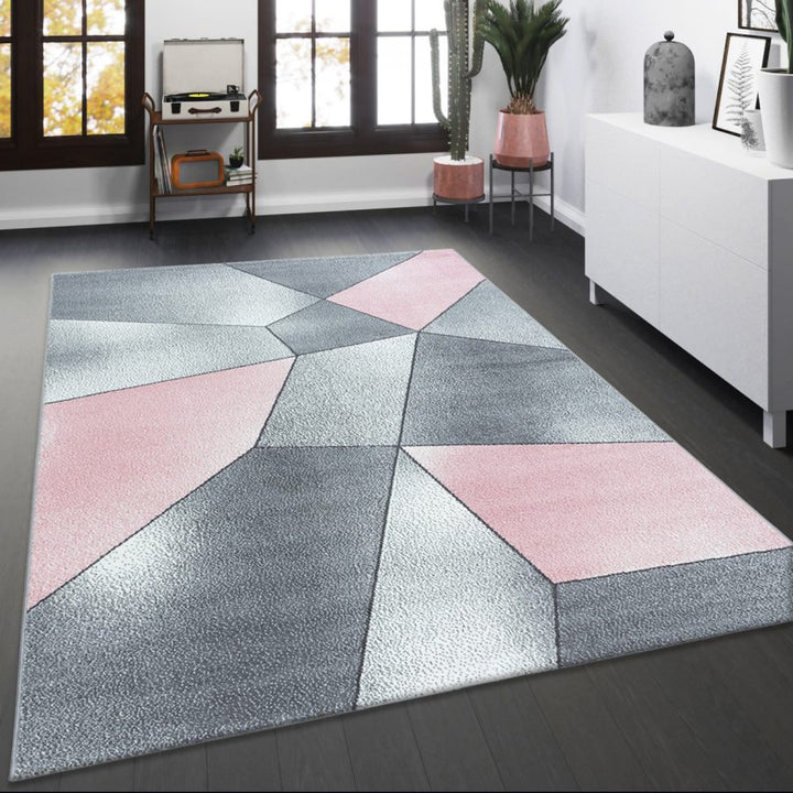 Blush Pink Grey Pastel Geometric Rug