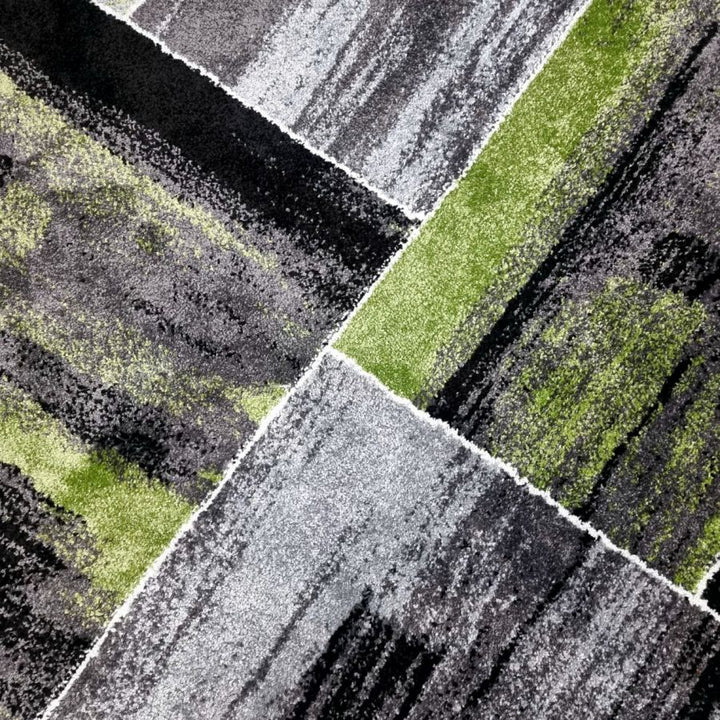 Green Grey Black Geometric Abstract Rug