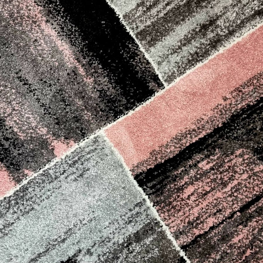 Pink Grey Black Geometric Abstract Rug - TidySpaces