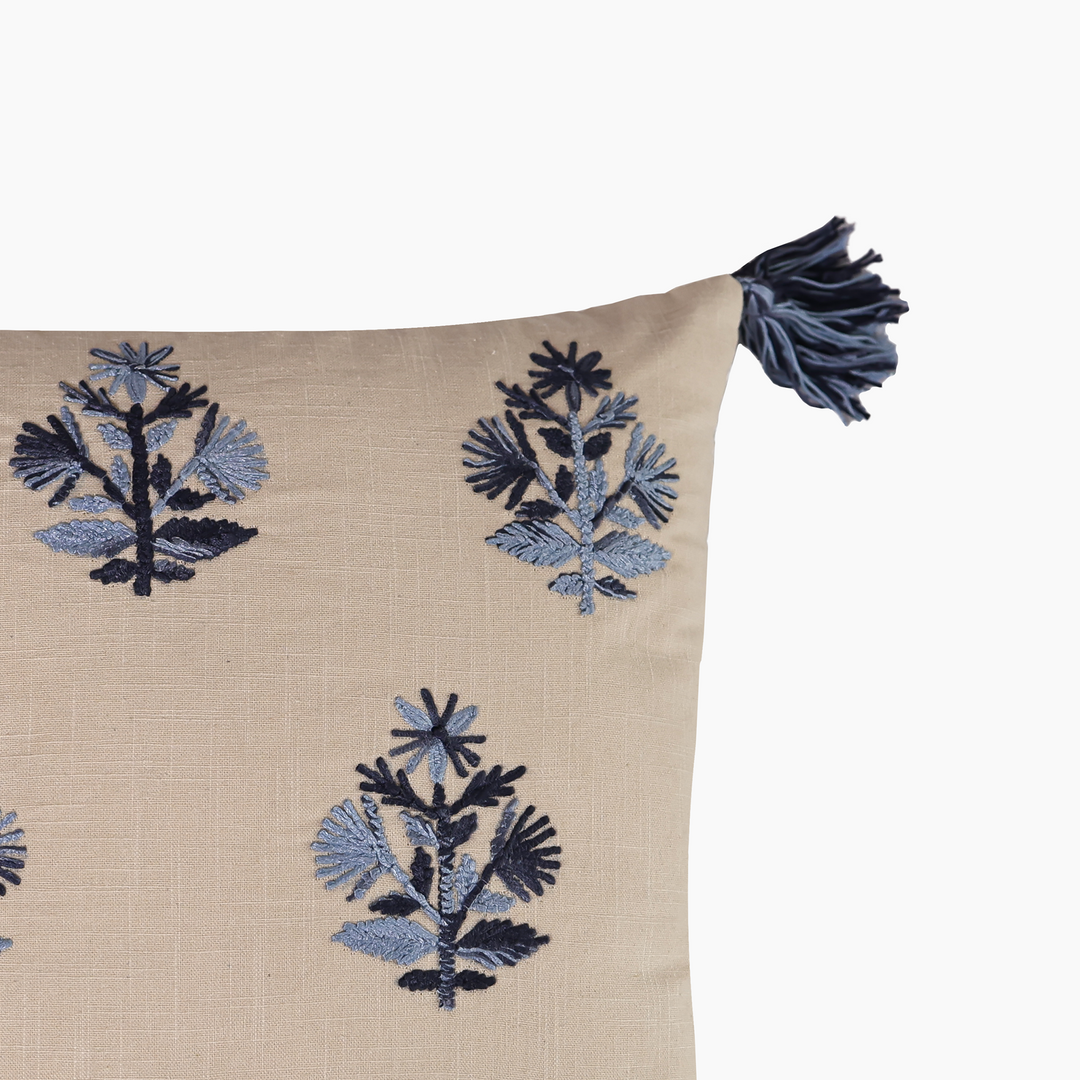 Daisy Embroidered Cotton Cushion