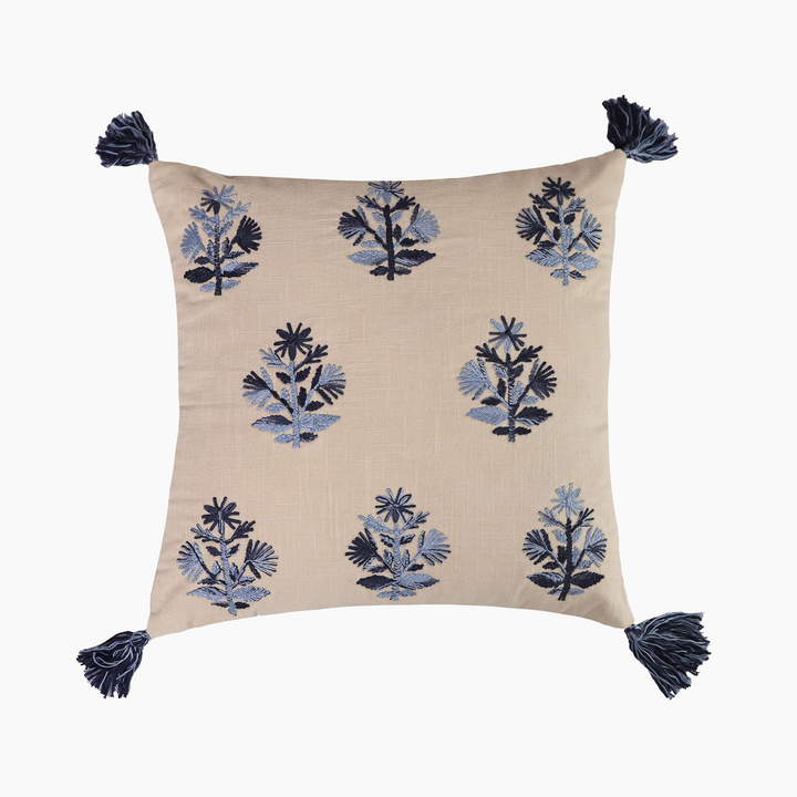 Daisy Embroidered Cotton Cushion