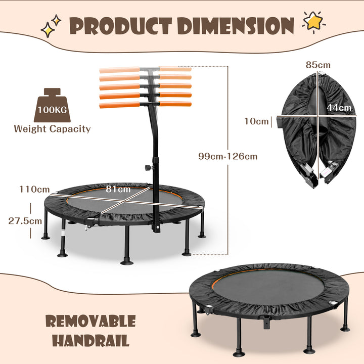 110 CM Mini Trampoline Bounce with Height Adjustable Handrail