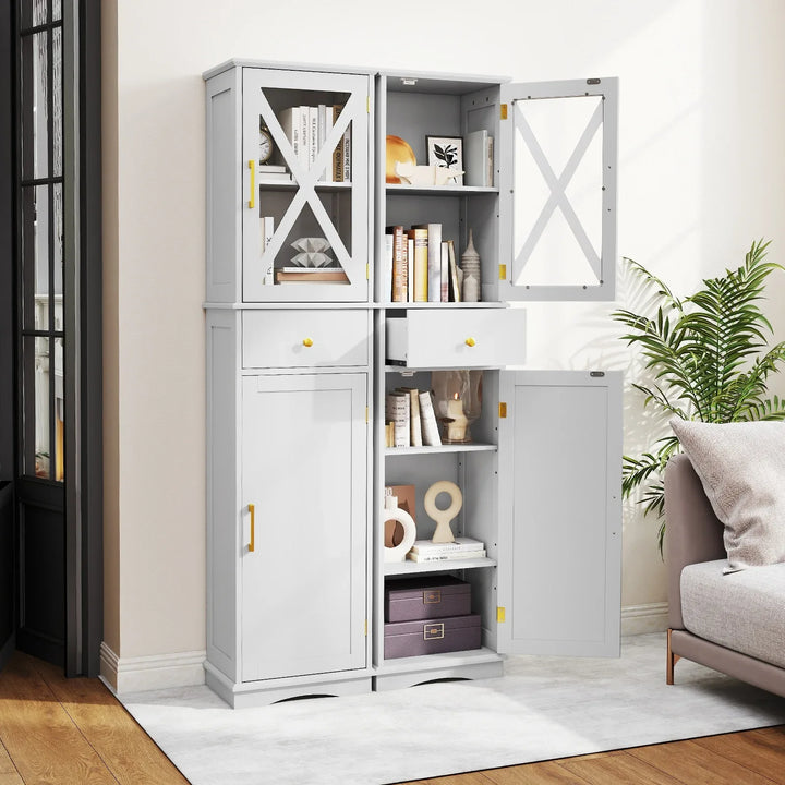 Tall Bathroom Cabinet with Drawer 2 Doors and 3 Adjustable Shelves-White - TidySpaces
