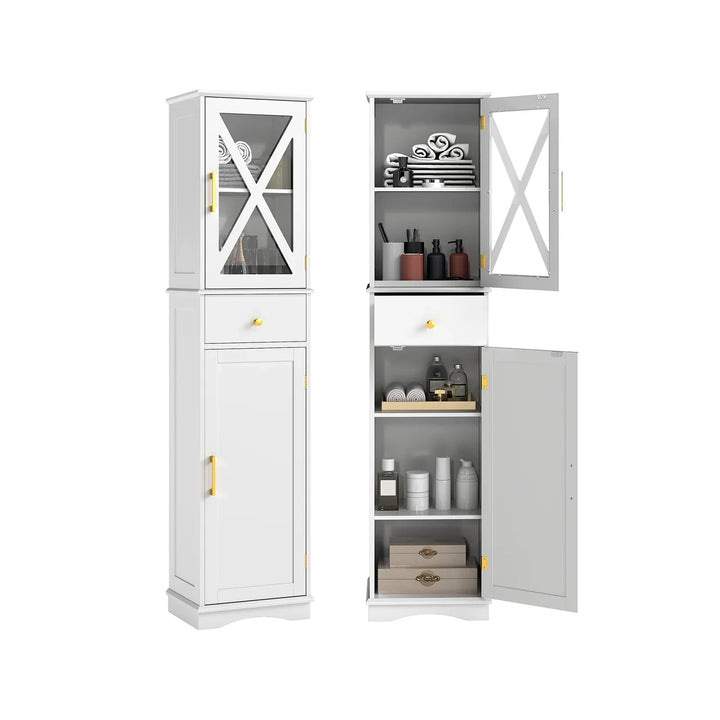 Tall Bathroom Cabinet with Drawer 2 Doors and 3 Adjustable Shelves-White - TidySpaces