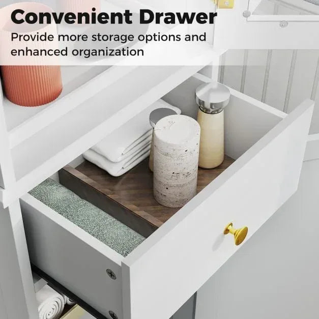 Tall Bathroom Cabinet with Drawer 2 Doors and 3 Adjustable Shelves-White - TidySpaces