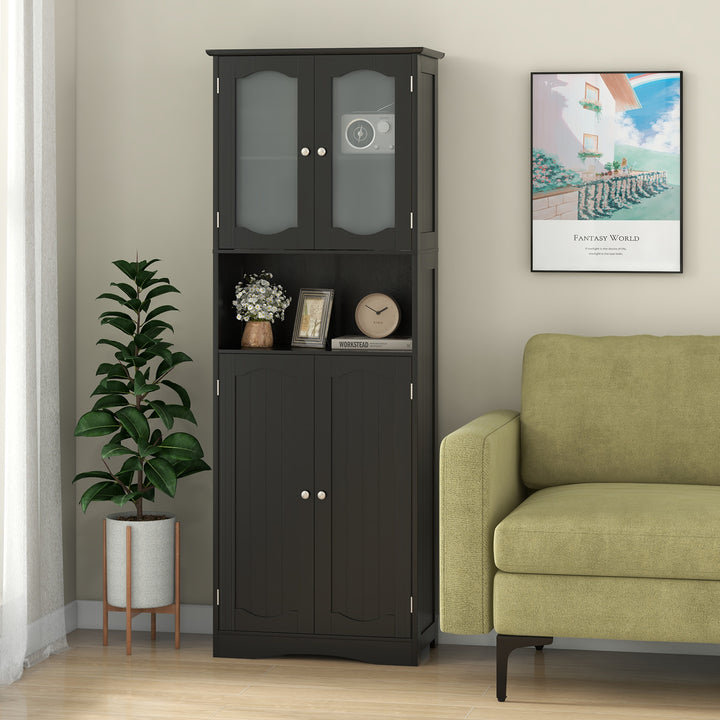 Tempered Glass Door Pantry Cabinet with 3-Position Adjustable Shelves-Black