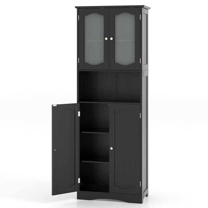 Tempered Glass Door Pantry Cabinet with 3-Position Adjustable Shelves-Black