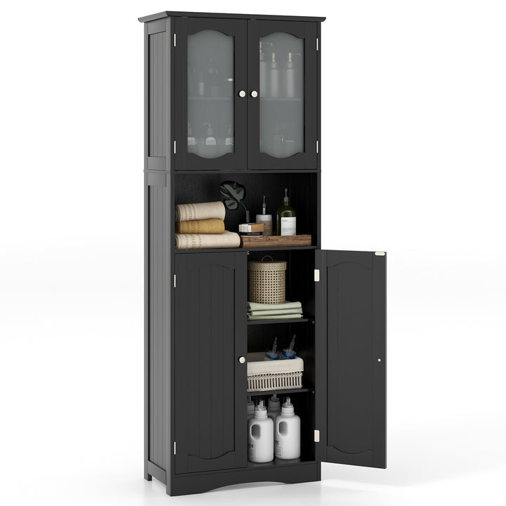 Tempered Glass Door Pantry Cabinet with 3-Position Adjustable Shelves-Black